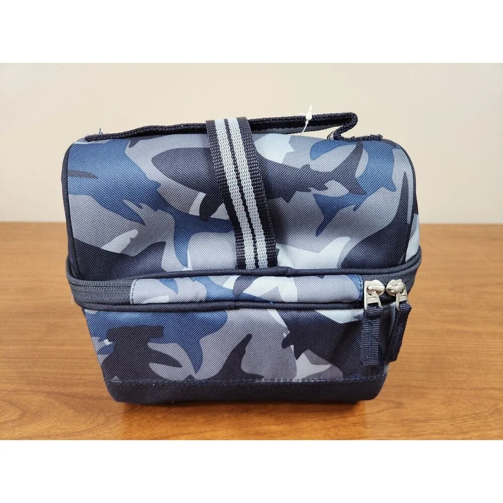 Pottery Barn Kids Mackenzie Retro Lunch Bag Blue Gray Camo NWT
